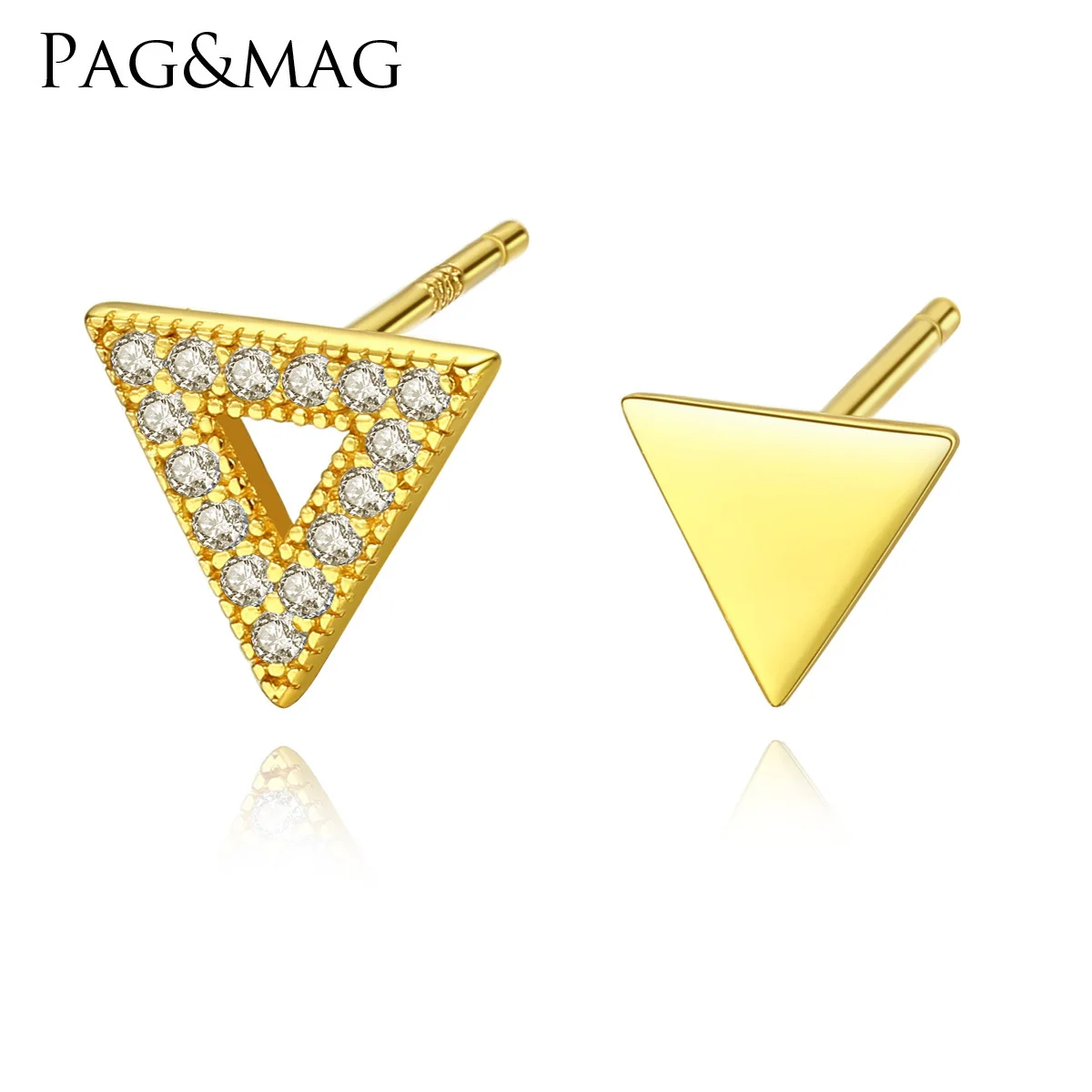 

PAG&MAG S925 tremella nail female Korean version of small fresh triangle earrings simple geometric asymmetric silver ornaments