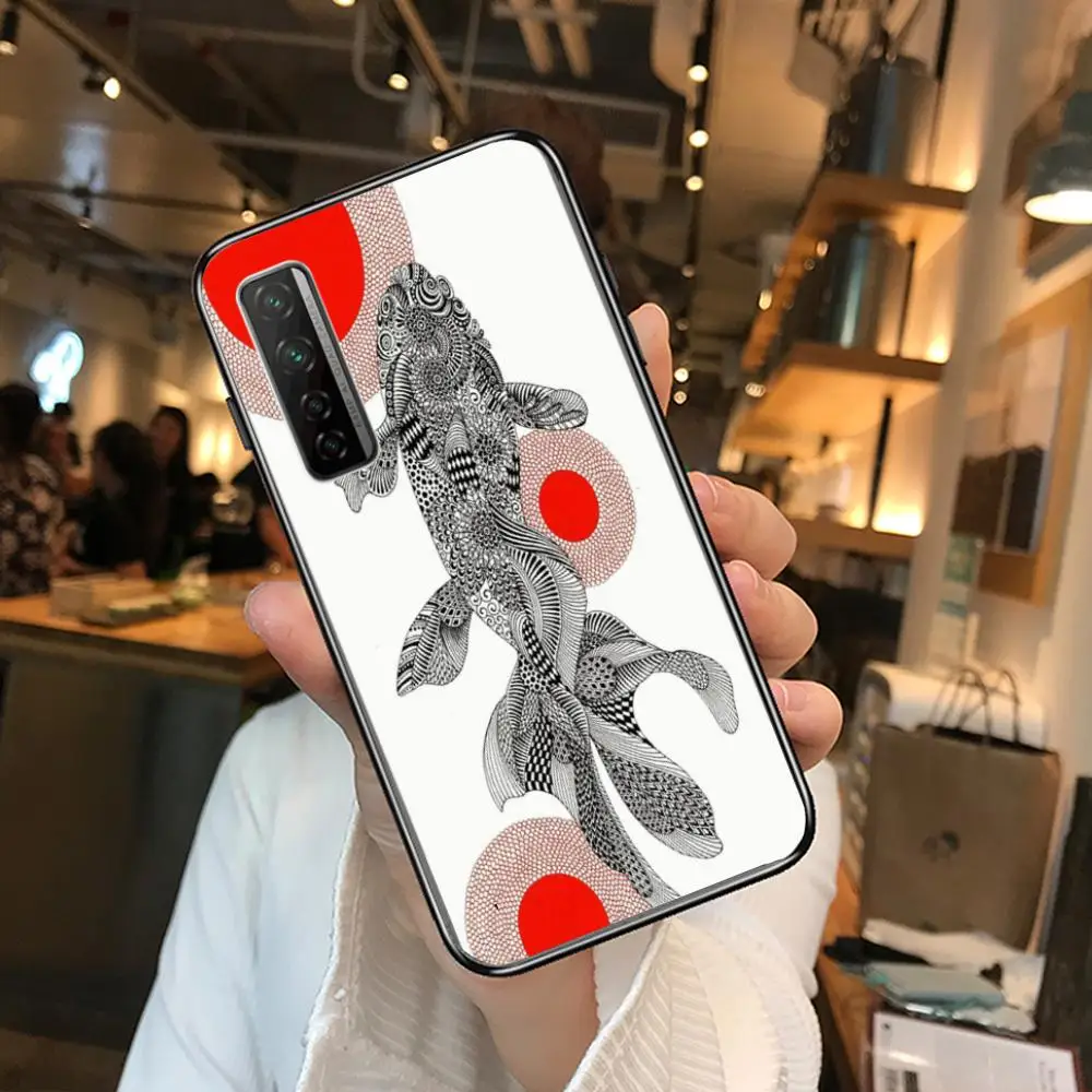 

Bring lucky Fish Phone Case For Huawei Nova 2 3 4 5 6 7 8 SE i E Pro Lite Black Etui Coque Painting Hoesjes comic fashion