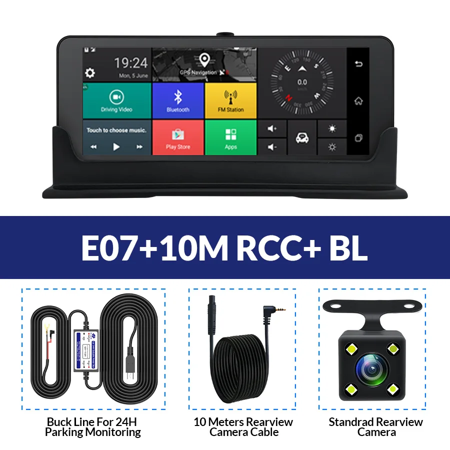 E07-10M RCC-BL E-ACE видеорегистраторы для автомобиля 7 дюймов 4G Android видеорегистраторы двойной объектив gps навигатор ADAS Full HD 1080P видеорегистратор авто видео регистратор - Название цвета: E07-10M RCC-BL