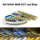 Светодиодная лента 1224 В постоянного тока 5050 CCT , регулируемая цветовая температура, теплый белый  белый , 120 светодиодовм , 60 светодиодовм , водонепроницаемая IP30 IP65, 5 мрулон