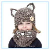 knitted hat childrens animal cat ears hat hand woven warm neck guard children hat
