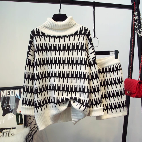 

Вязаные свитера, комплект из двух предметов, короткий комплект для женщин на осень и зиму, комплект из двух предметов, клетчатый женский кос...