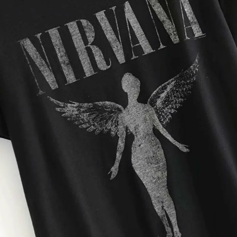 

2020 Summer Female Tshirt Nirvana Print Short Sleeve Tops & Tees Harajuku Angel Fashion Plus Size Casual T Shirt Women T-shirts