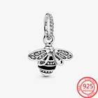Романтический кулон из настоящего серебра 025 с милой Пчелой, блестящий кулон в виде королевы, пчелы, подходящий для оригинального браслета Pandora, ювелирные изделия, подарок для женщин