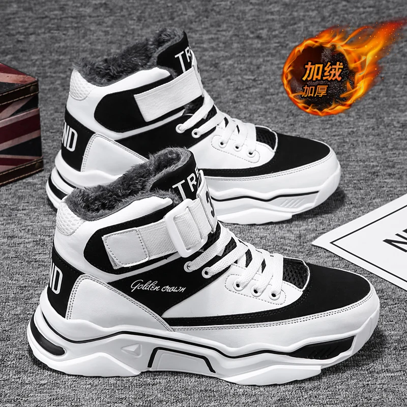 

Высокие мужские ботинки, зимние плюшевые теплые утепленные хлопковые ботинки, корейская мода, спортивная обувь для отдыха на толстой подош...