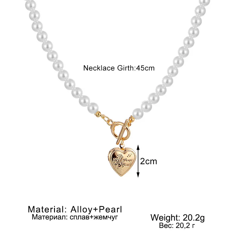 

EN Gold Color Heart Locket Pendant Necklace for Women Imitation Pearls Choker Necklaces Female 2020 Fashion Jewelry New Arrival