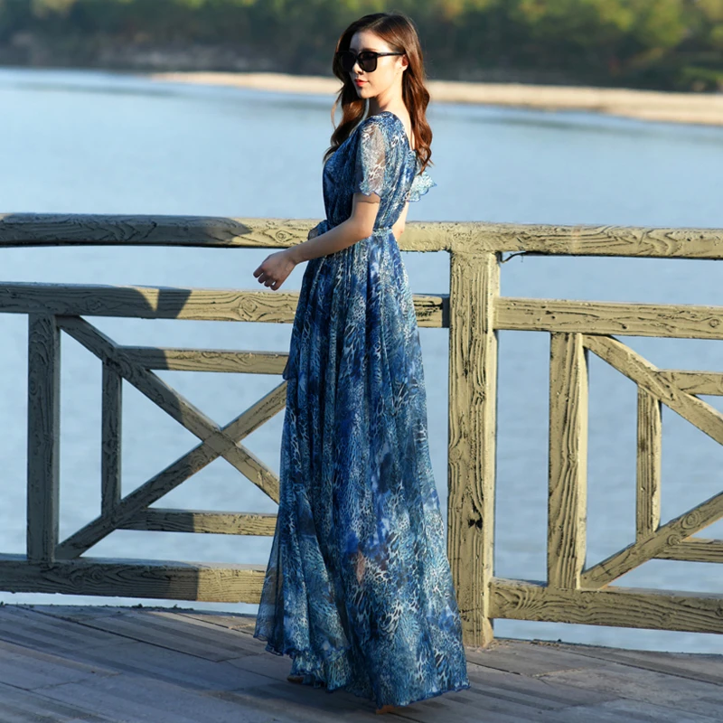 Женские весенне летние взлетно посадочной полосы большой Размеры Макси платье