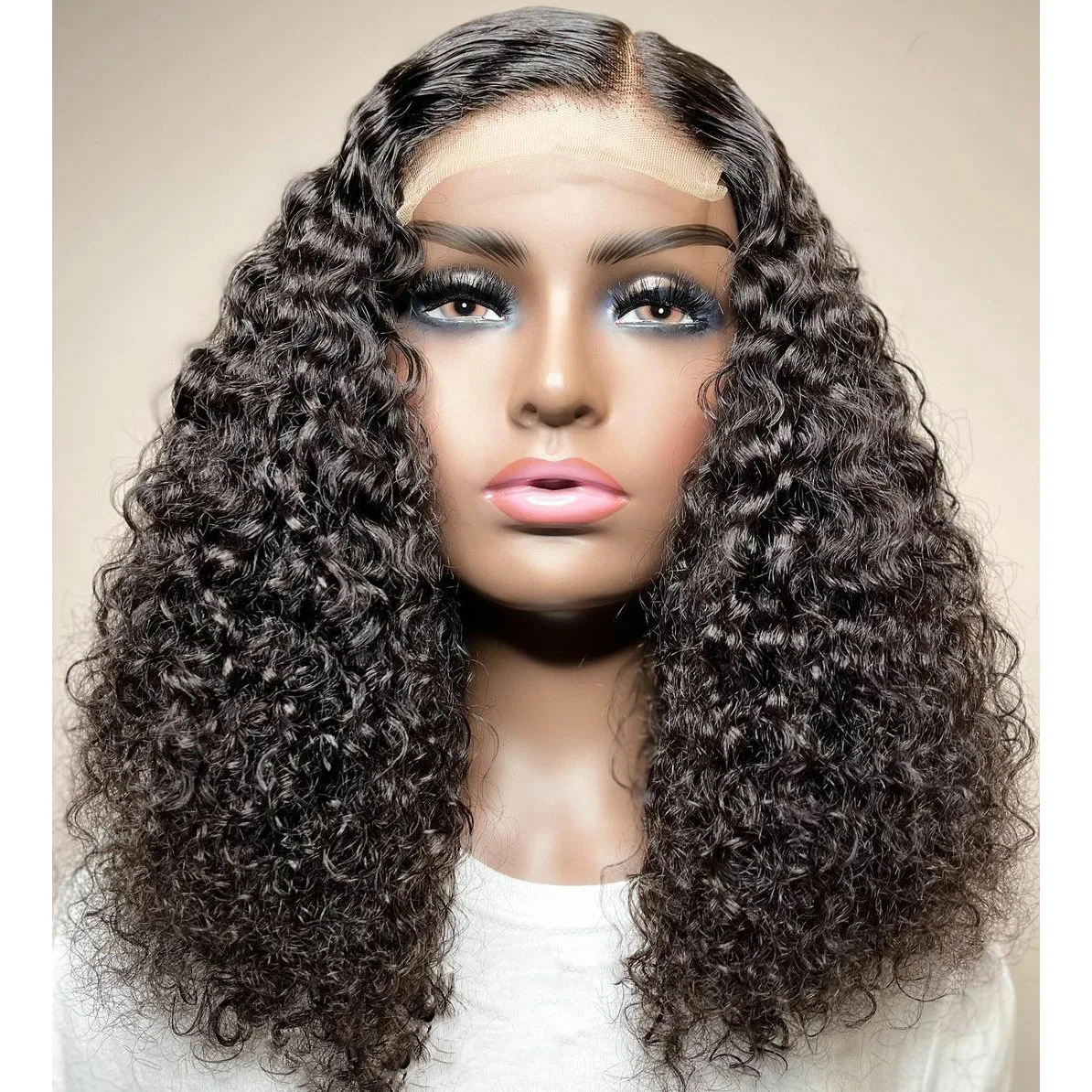 

Kinky Curly Side Part Natural Black 180% Density 14 Inch Synthetic Lace Front Wig For Women With Baby Hair PrePlucked BabyHair