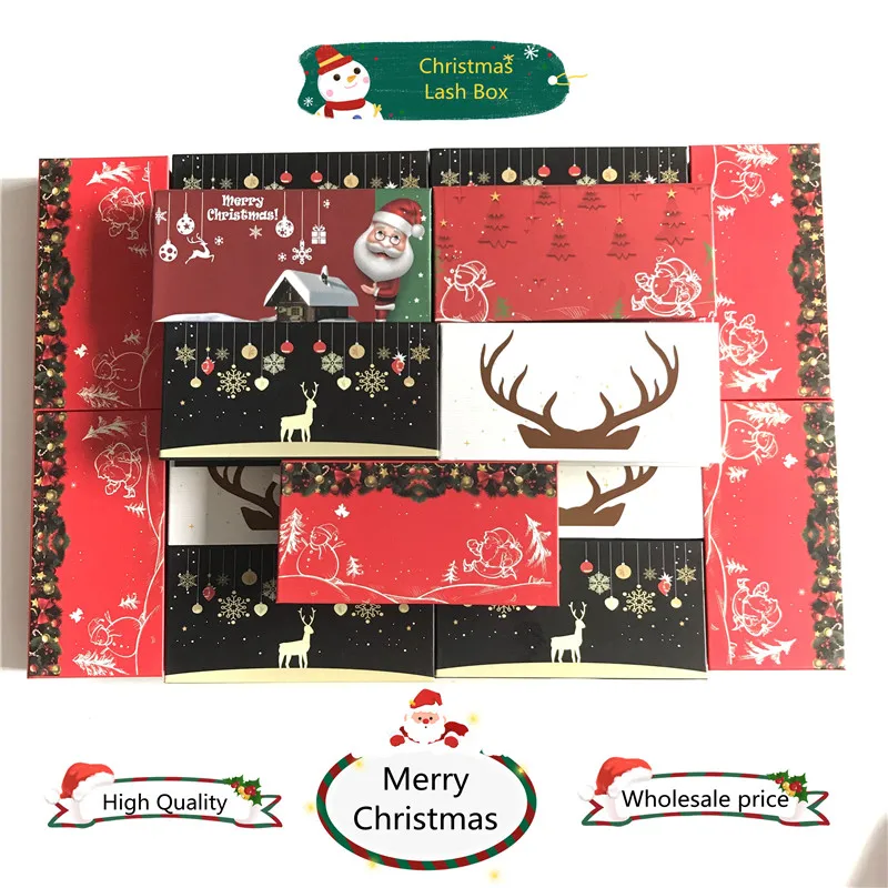 

New Christmas Lashes Packaging Design Eyelash Packaging Box Wholesale Empty Lash Boxes With Tray Rectangle Case 25mm Mink Lashes