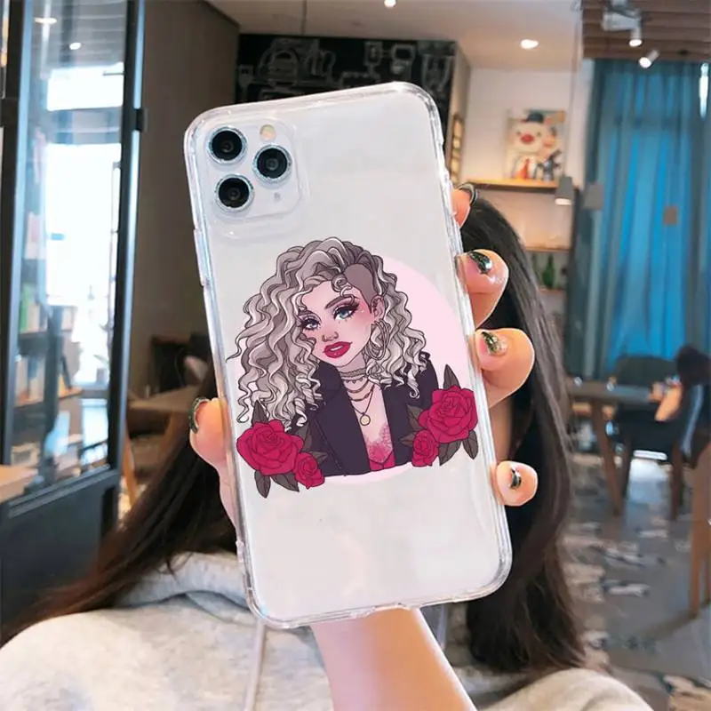 

European and American style girl cartoon art Phone Case Transparent for iPhone 6 7 8 11 12 s mini pro X XS XR MAX Plus se