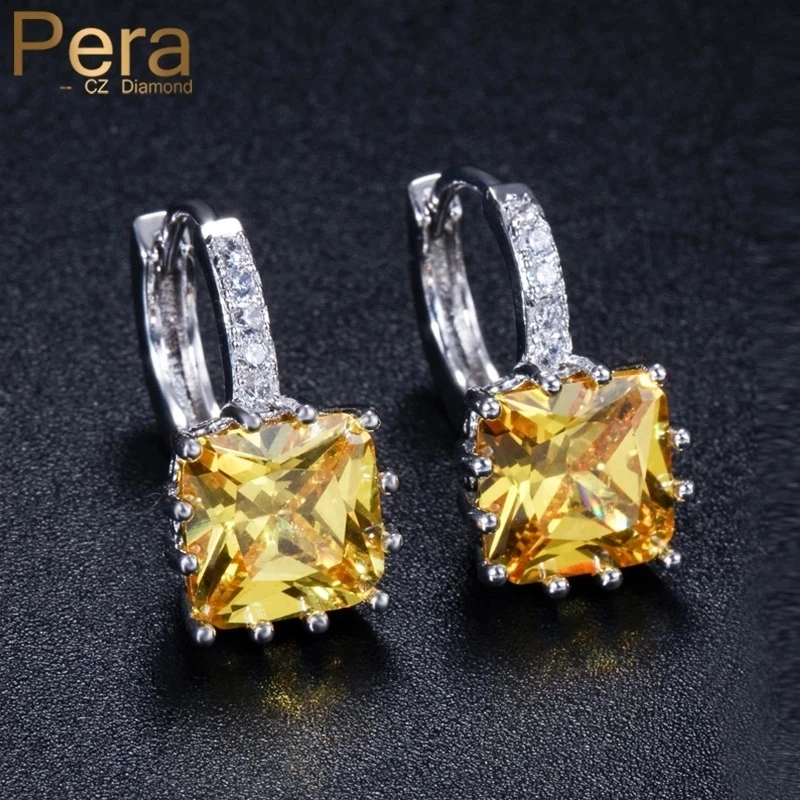 

Pera Wholesale Gorgeous Silver Color Tiny Square Unique Yellow Stone Fashion CZ Crystal Stud Earrings Jewelry for Women E082