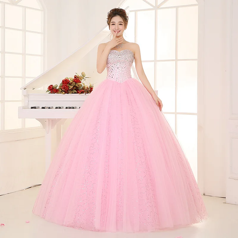 Женское вечернее платье без рукавов, Розовое Бальное Платье до пола с кристаллами и без бретелек, на шнуровке, A1815