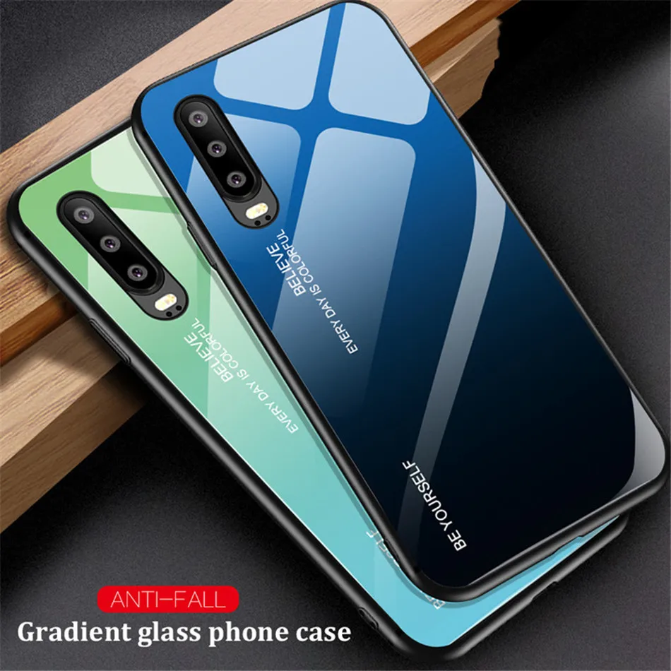 Градиент закаленное Стекло чехол для huawei P20 lite P30 Pro Коврики 20 Y6 Y9 P Smart крышка на Honor 20 8X 8A 10i 10 9 lite чехол