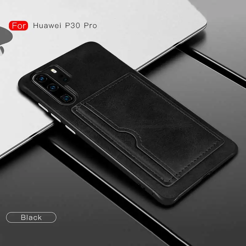 Чехол для телефона из искусственной кожи с подставкой для huawei P30 P20 mate 20 Pro Lite Nova3E 4E ультра тонкий роскошный протектор телефона с отделением для карт - Цвет: Black