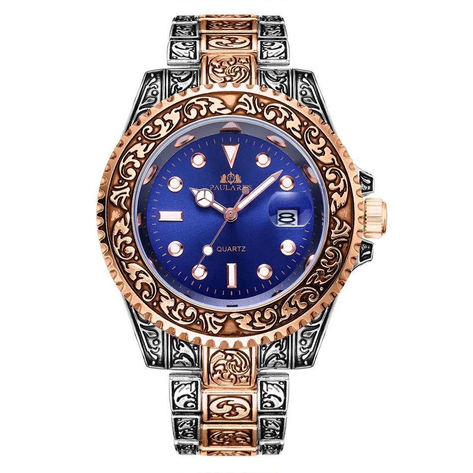 Half Rose Blue Винтажные винтажные светящиеся розовые Золотые желтые золотые серебряные 2 тона Красные Зеленые Синие градиентные Модные Классические кварцевые мужские часы - Цвет: Half Rose Blue
