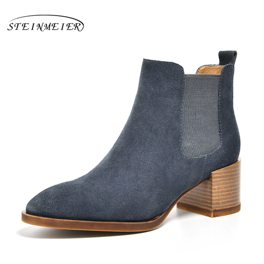 Женские ботильоны из натуральной замши черные коричневые синие короткие ботинки