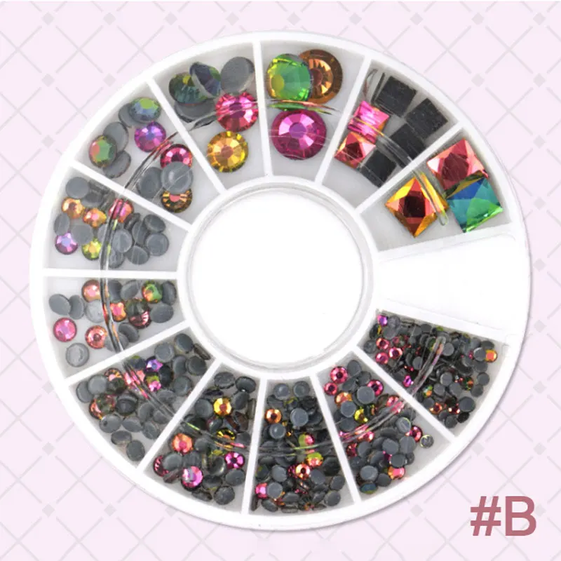 B Коробка DIY Nail Art AB Стразы для ногтей квадратной формы круглые многоразмерные круглые наклейки для украшения различных цветов 3D Белый SIMINAIL - Цвет: B