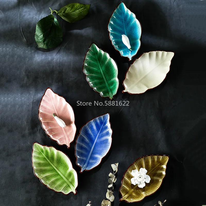 Яркие в японском стиле форме листа блюдо виде керамическое ледяная трещины