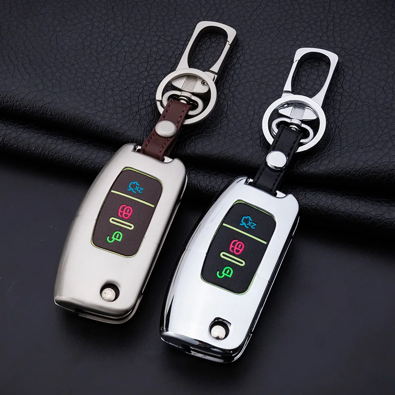 

Car Key Case For Ford Explorer F150 F250 F350 F450 Edge Fusion Ranger 2015 2017 Zinc Alloy+Leather Luminous Buttons Remote Cover