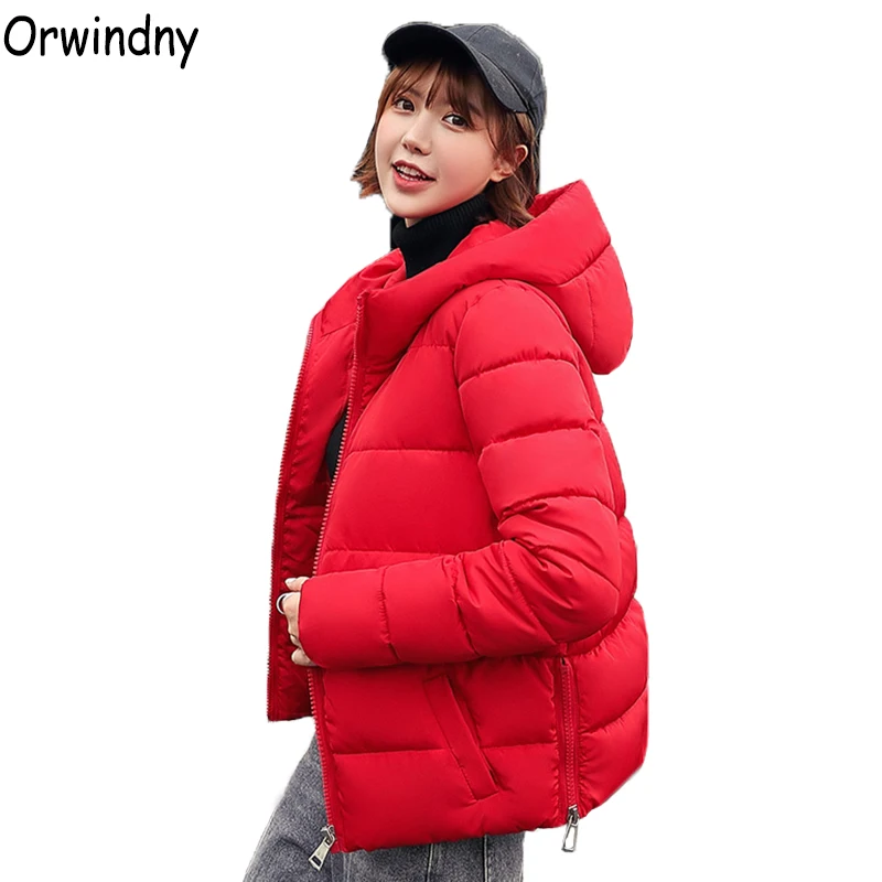 Orwindny/зимняя женская куртка; Новинка года; Повседневная парка с капюшоном; женское свободное короткое пальто с хлопковой подкладкой; Студенческая стеганая куртка; сезон осень