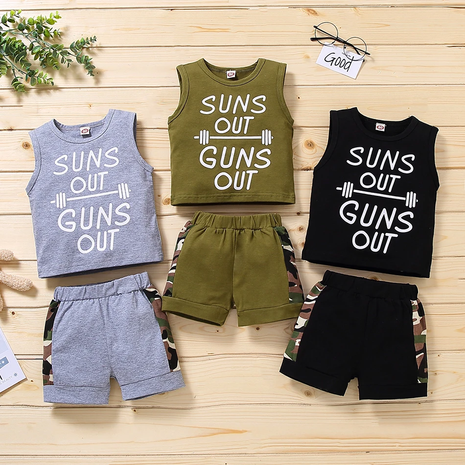 Toddler Baby Boys Sleeveless Letter Printed Tops Camo Shorts Clothing Set Babies Boy Summer Outfits Clothes T-shirt Vest Pants 1 summer baby boy adorable letter print sleeveless vest tops star stripe pattern shorts casual set