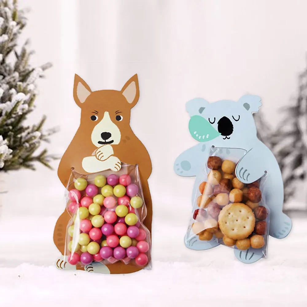 

20pcs Cute Animal Bear Rabbit Cookie Packaging Bags Biscuits Gift Boxes Greeting Cards Baby Shower Birthday Souvenir Supplies