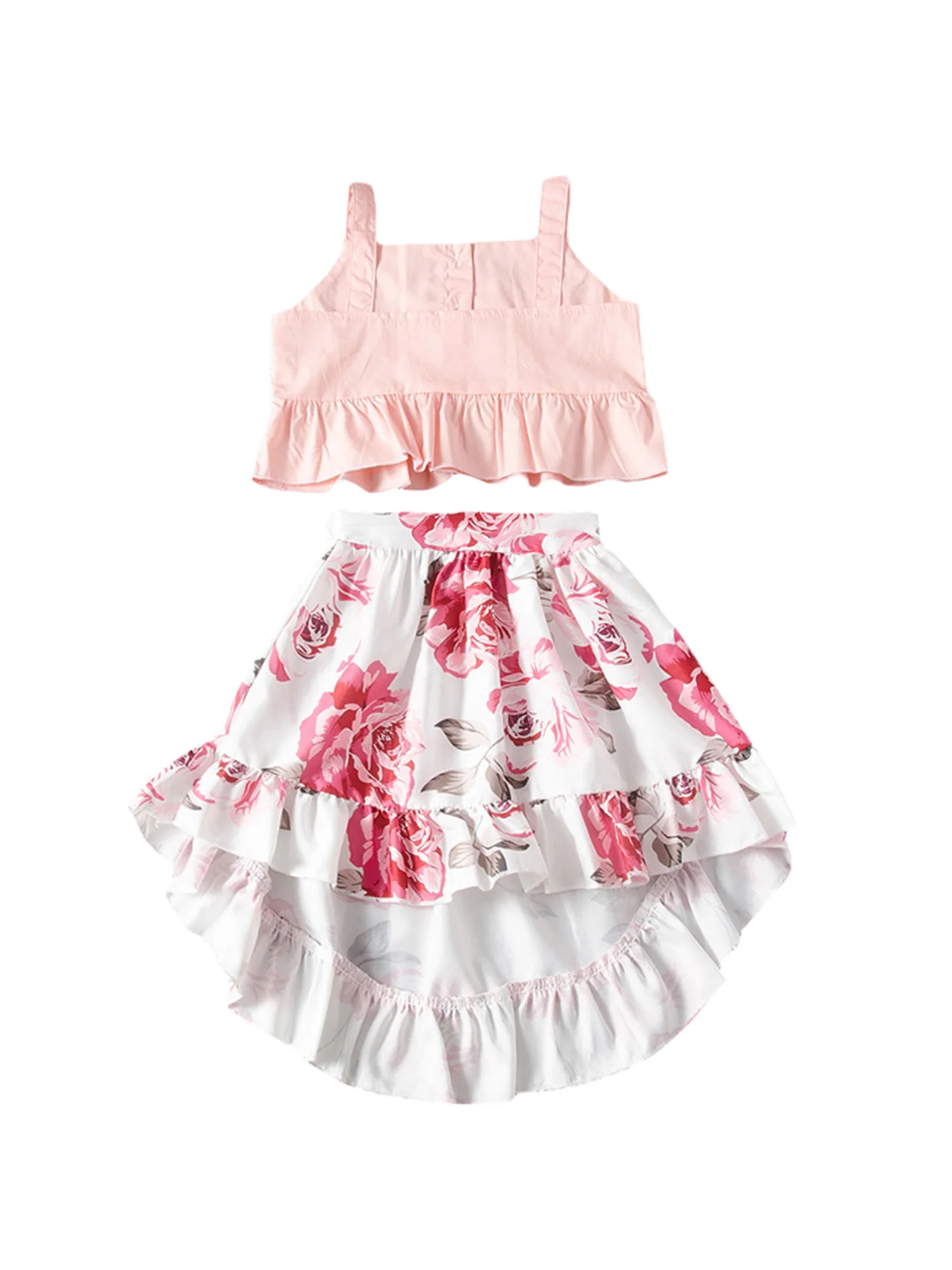 

Kids Baby Girls 2-piece Outfit Set Sleeveless Tops+Floral Skirt Set for Children Girls