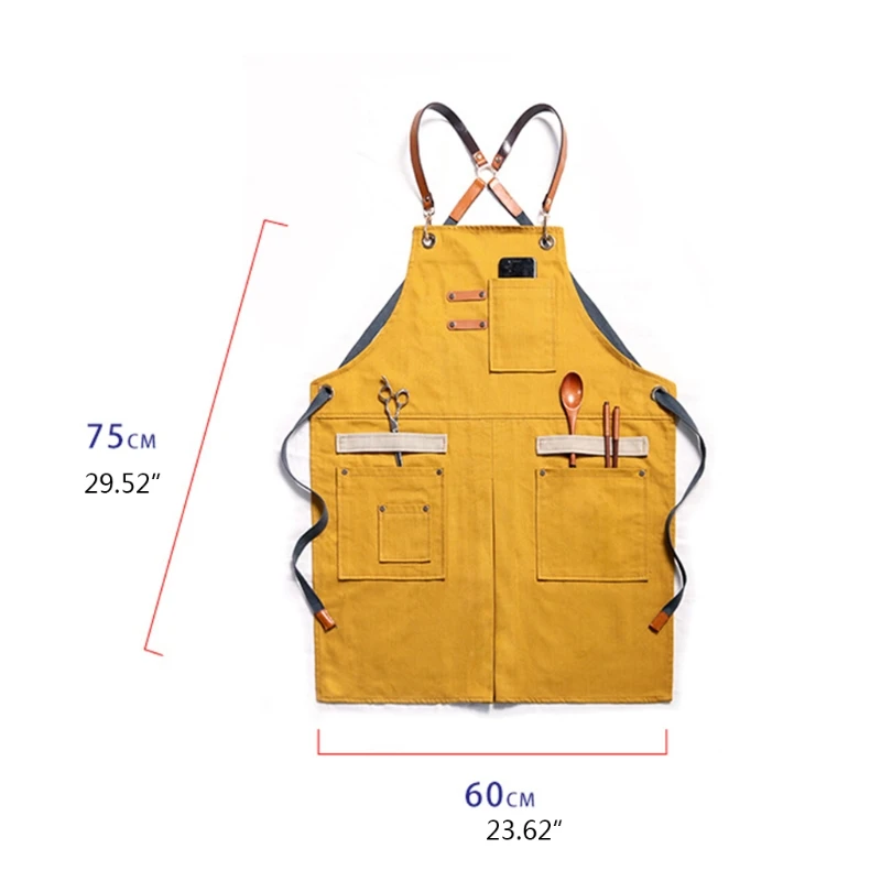 

634E Unisex Apron for Men Women Hair Stylist Hairdressing Craftsmen Barista BBQ Coffee Shop Garden Work Apron with Pockets