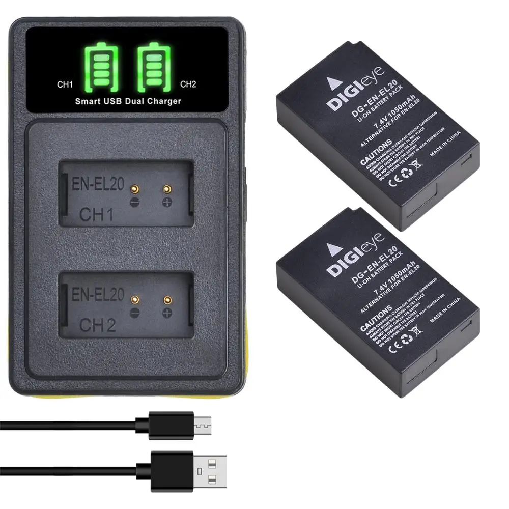 

EN-EL20 EN-EL20A Battery + LED USB Dual Charger for Nikon Coolpix P1000,Nikon 1 J1, J2, J3, Nikon 1 S1,1 V3,Nikon 1 AW1
