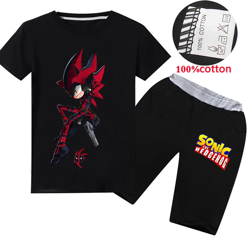 

Short Sleeve Summer Cartoon T-shirt Tops+Shorts Pajamas Two Piece Set Boys Baby Girl Clothes Kids Sonic The Hedgehog Roupas