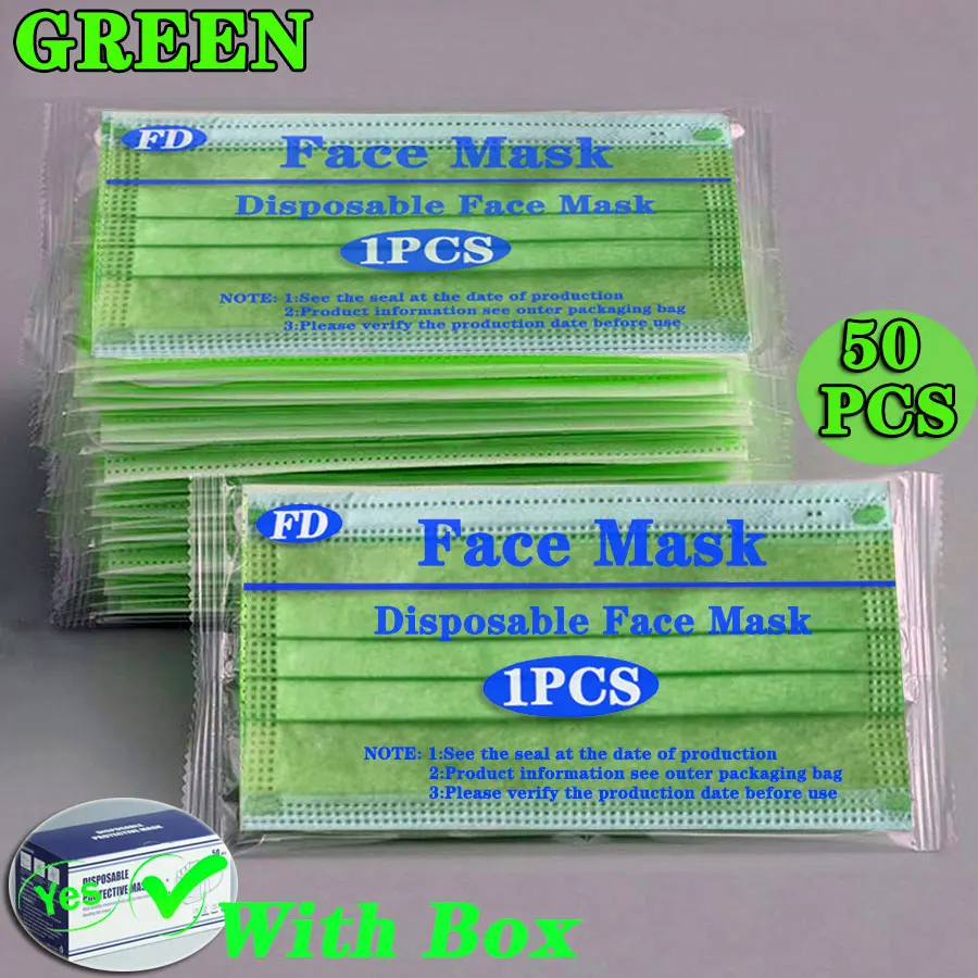 Индивидуально упакованные маска для полости рта 3 Слои одноразовые зеленый фильтр Маска Анти туман пыль