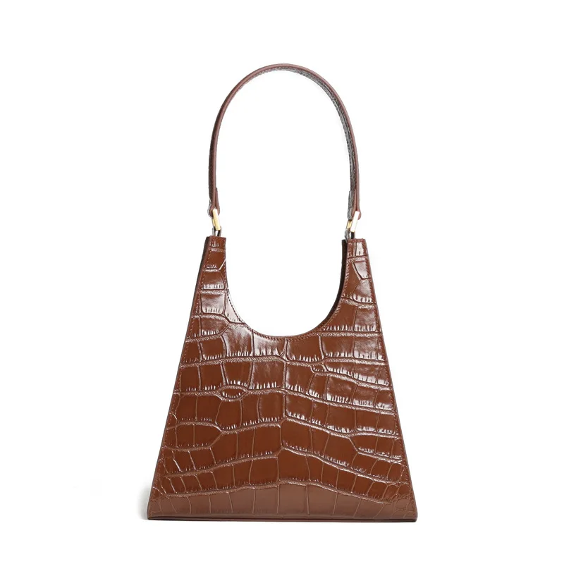 

Genuine Leather Trapezoid Shoulder Bag Women Retro Luxury Crocodile Pattern Tote Flap Handbag Real Leather Underarm U-shaped New
