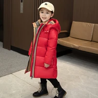 2021winter new childrens down jacket girls red fashionable waterproof jacket youth long warm thick coat big kids winter clothes