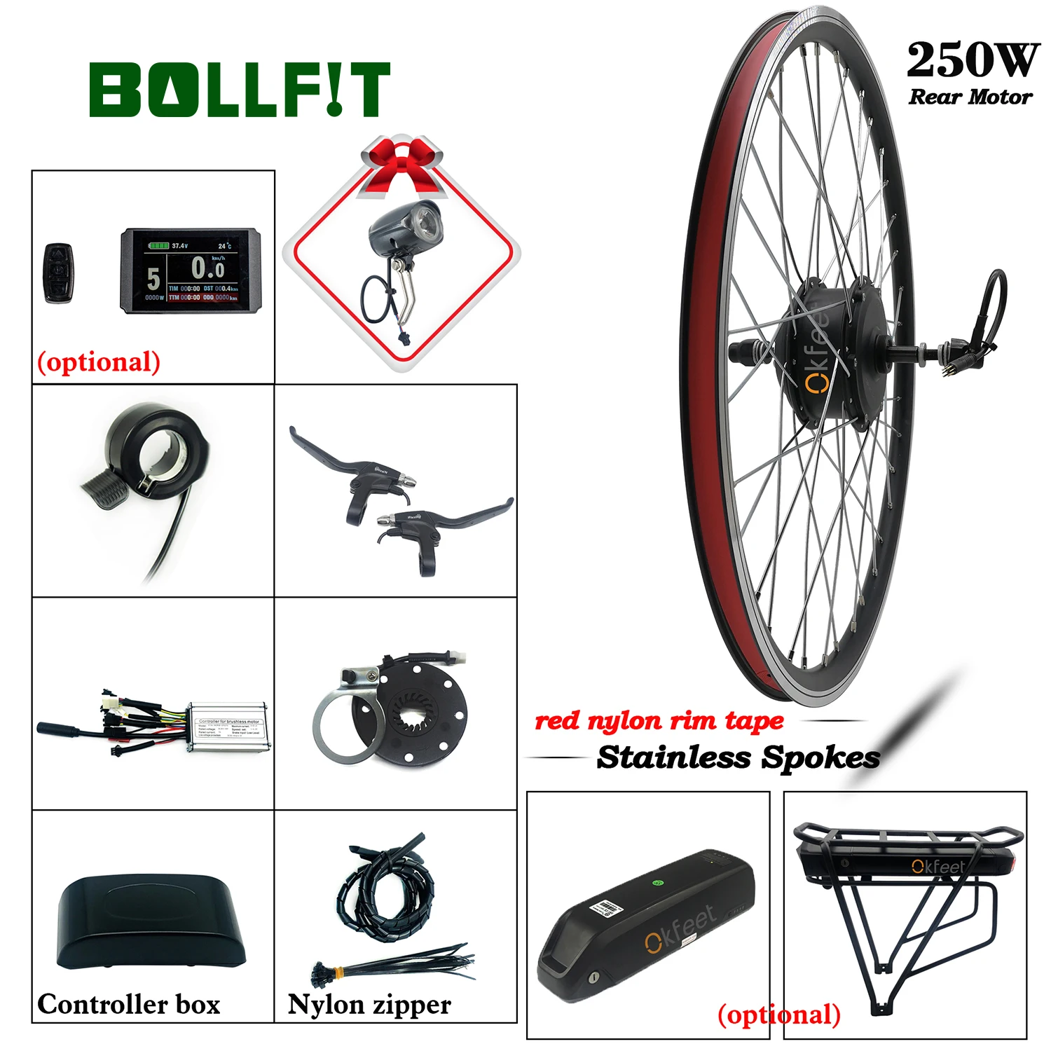 

36V 250W Ebike Kit Rear Geared Wheel Hub Motor LCD3 LCD8H Display Electric Bike Bicycle Conversion Kit With Battery Function