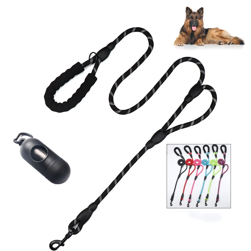 Поводок для больших собак с двойной ручкой светоотражающая Тяговая веревка