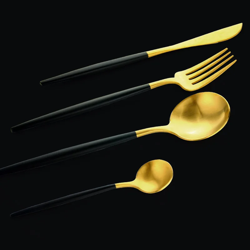 Западный нож высококачественные черные и золотые матовые столовые приборы из