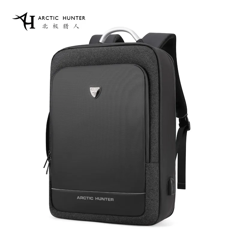 ARCTIC HUNTER, расширяемый мужской 17 дюймовый рюкзак для ноутбука, мужской рюкзак с usb зарядкой, большой емкости, водонепроницаемый рюкзак, дорожная сумка, Mochila - Цвет: Black