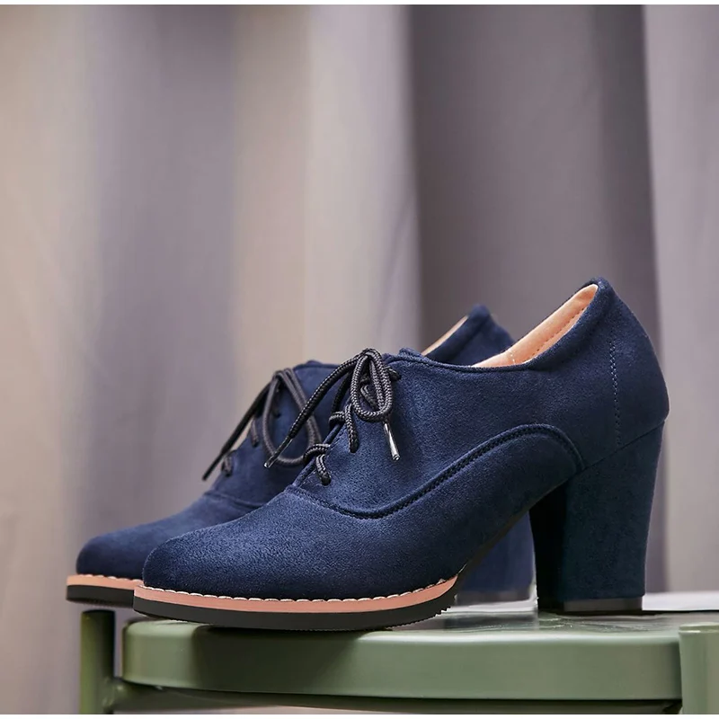 MCCKLE Autumn Shoes Women Pumps Suede Nubuck Lace Up Chunky Heels Ladies Fashion Platform Female Shoes Casual New Footwear