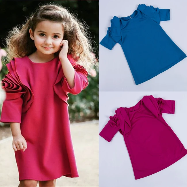 Модное однотонное платье принцессы с длинным рукавом для маленьких девочек
