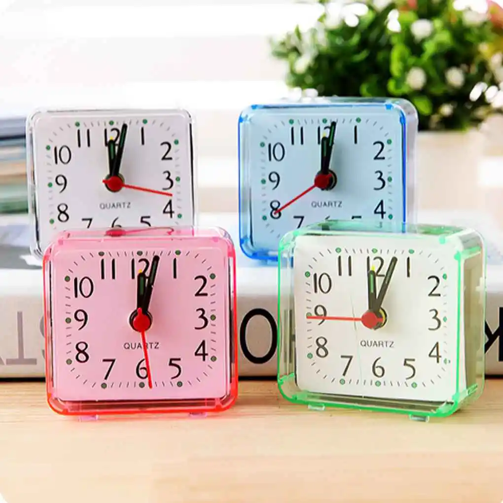 2 Pieces Square Small Bed Alarm Clock Transparent Case Compact Travel Mini Children Student Desk Watch | Дом и сад