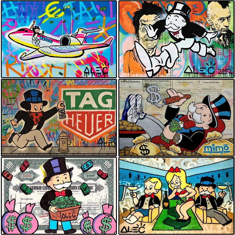 

Alec Monopoly Works Canvas Painting Enjoy Life Graffiti Posters and Prints Fashion Wall Art Office Living Room Home Decoration