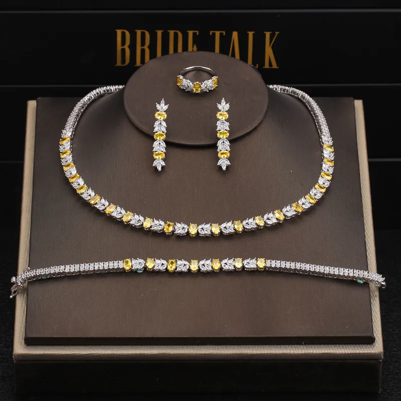 Комплект свадебных украшений невесты из 4 предметов с фианитом и разноцветными