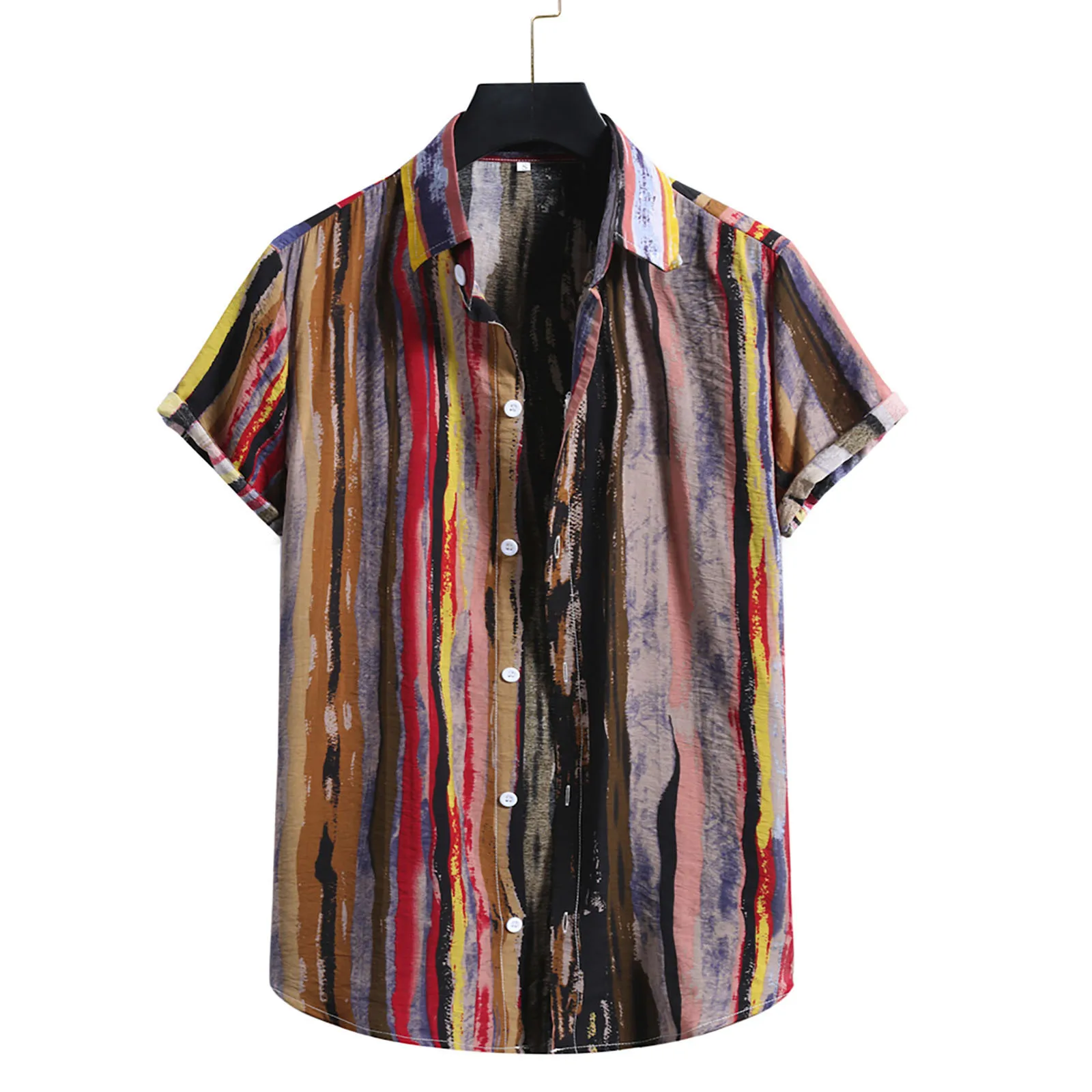 

Рубашка мужская приталенная в полоску, хлопок и лен, короткий рукав, отложной воротник, модная сорочка в повседневном и деловом стиле