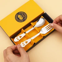 stainless steel cutlery happy smiley face tableware two piece set fork circle spoon gift two piece set gift box wholesale