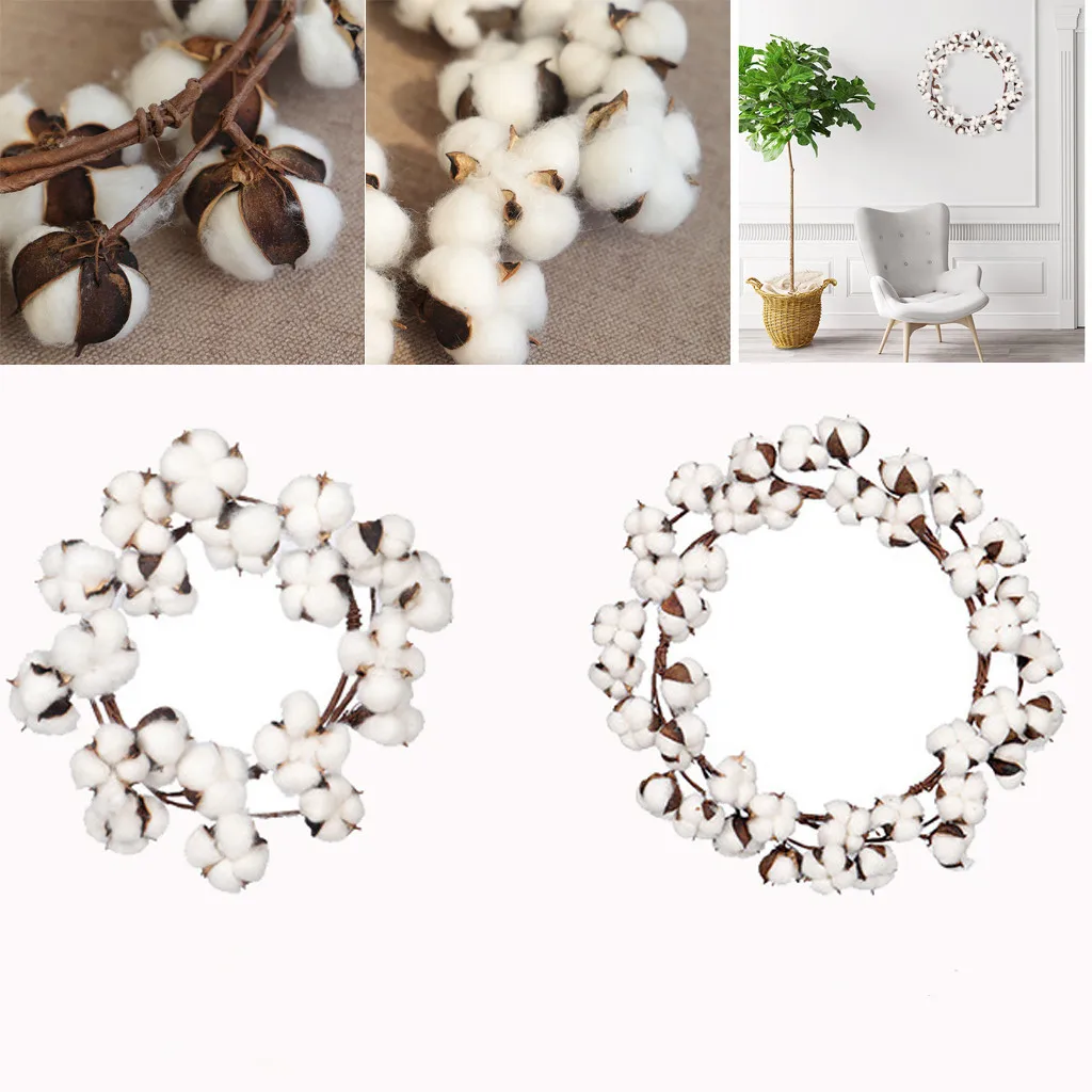 Венок из хлопковых стеблей с белым хлопком для входной двери Свадебный декор
