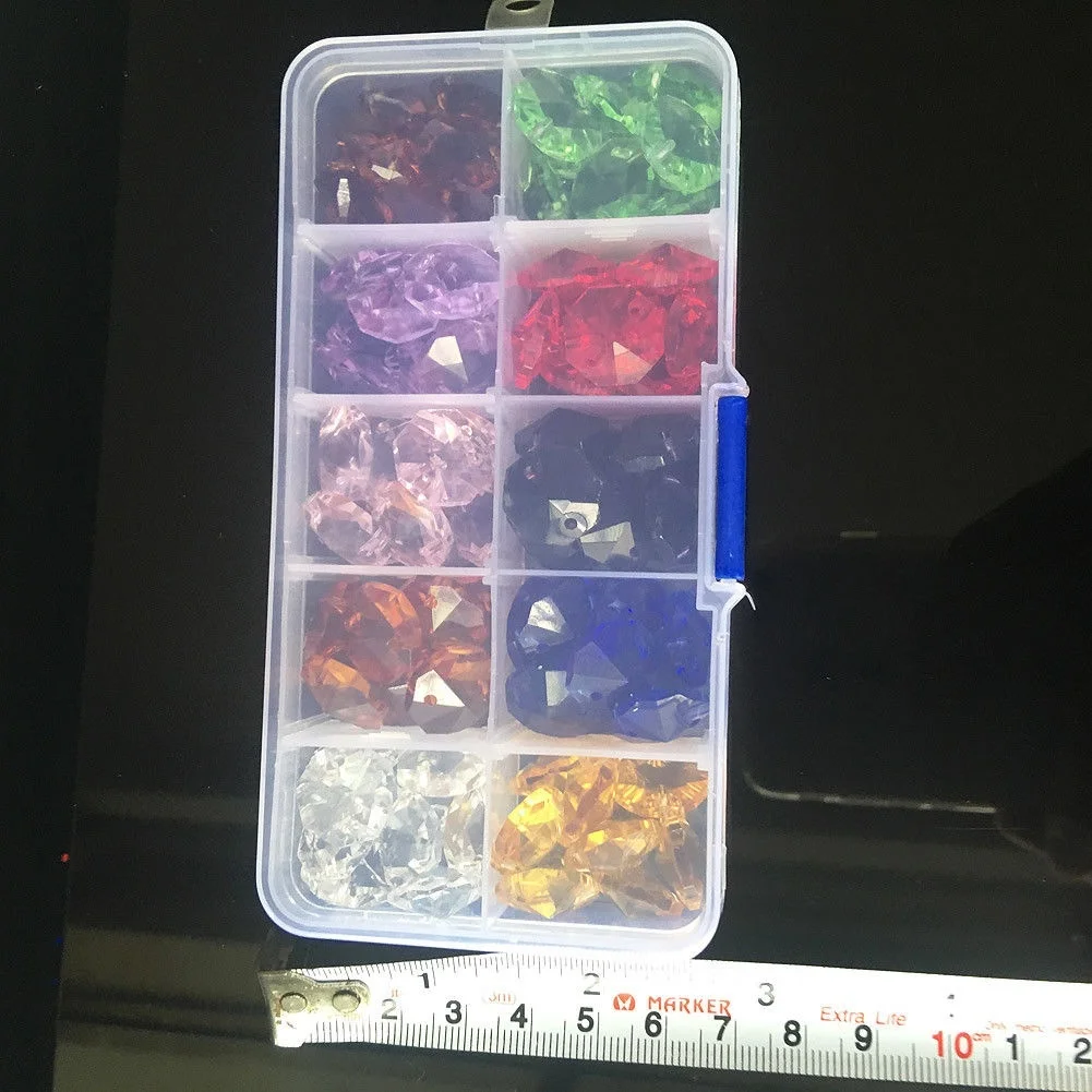 100PCS Rainbow Multicolor 14MM Octagon Beads Chandelier Crystal Prism DIY Charm Glass Spacer Bead Chain Home Decor with Hard Box | Освещение