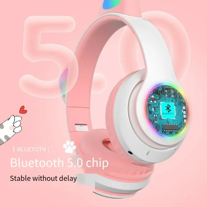 Складная стереогарнитура с кошачьими ушками Bluetooth Сабвуфер беспроводная