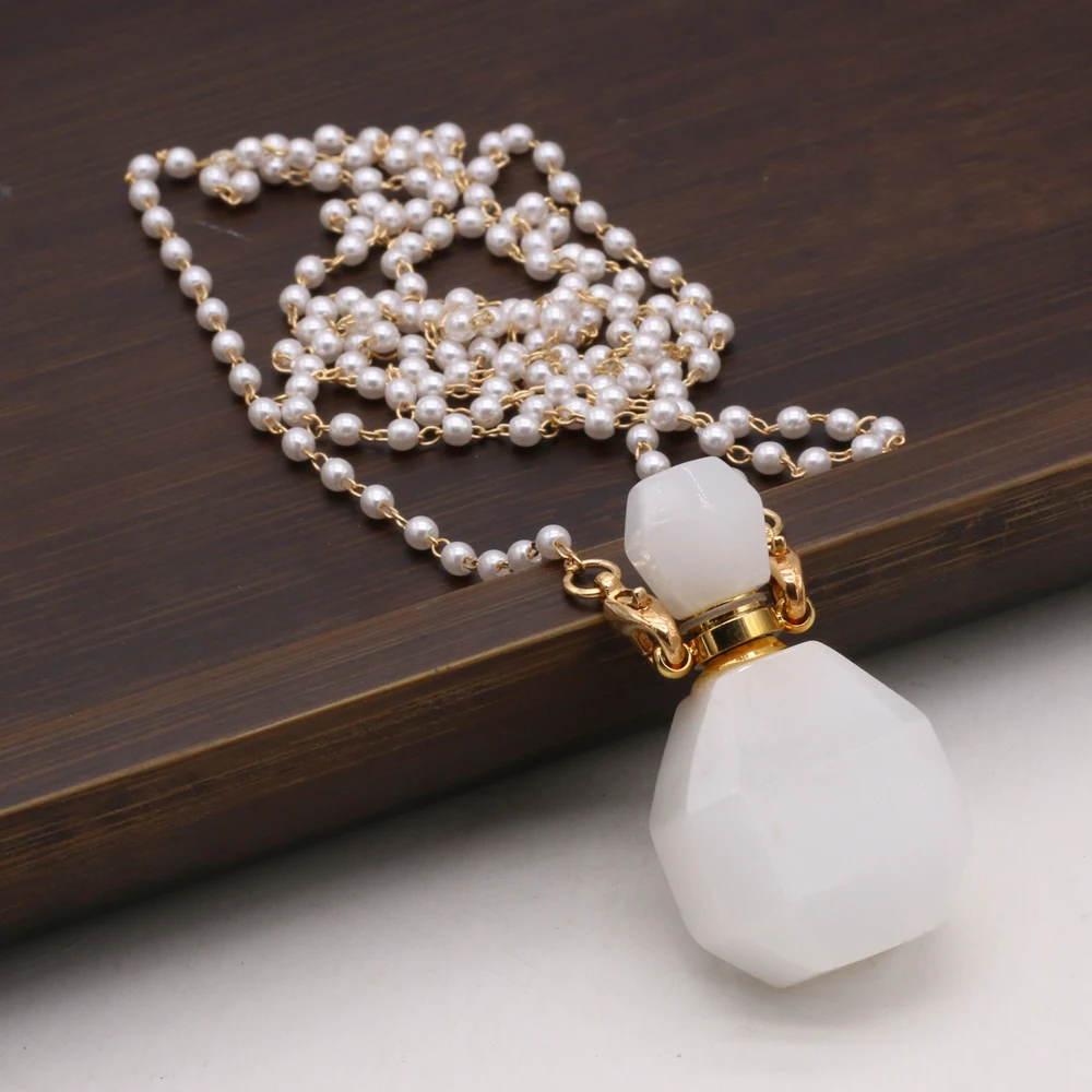 

Natural Stone White Jade Perfume Bottle Necklace Double Hole Pendant Aromatherapy Bottle Essential Oil Bottle For Ms Charm Gift