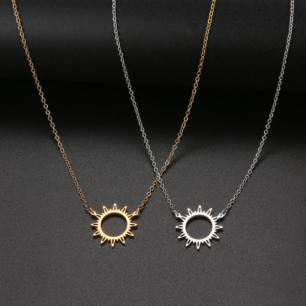 

Necklace Gold Circle Irregular Sun Hollow Out Round Pendant Necklaces for Women Jewelry Gifts
