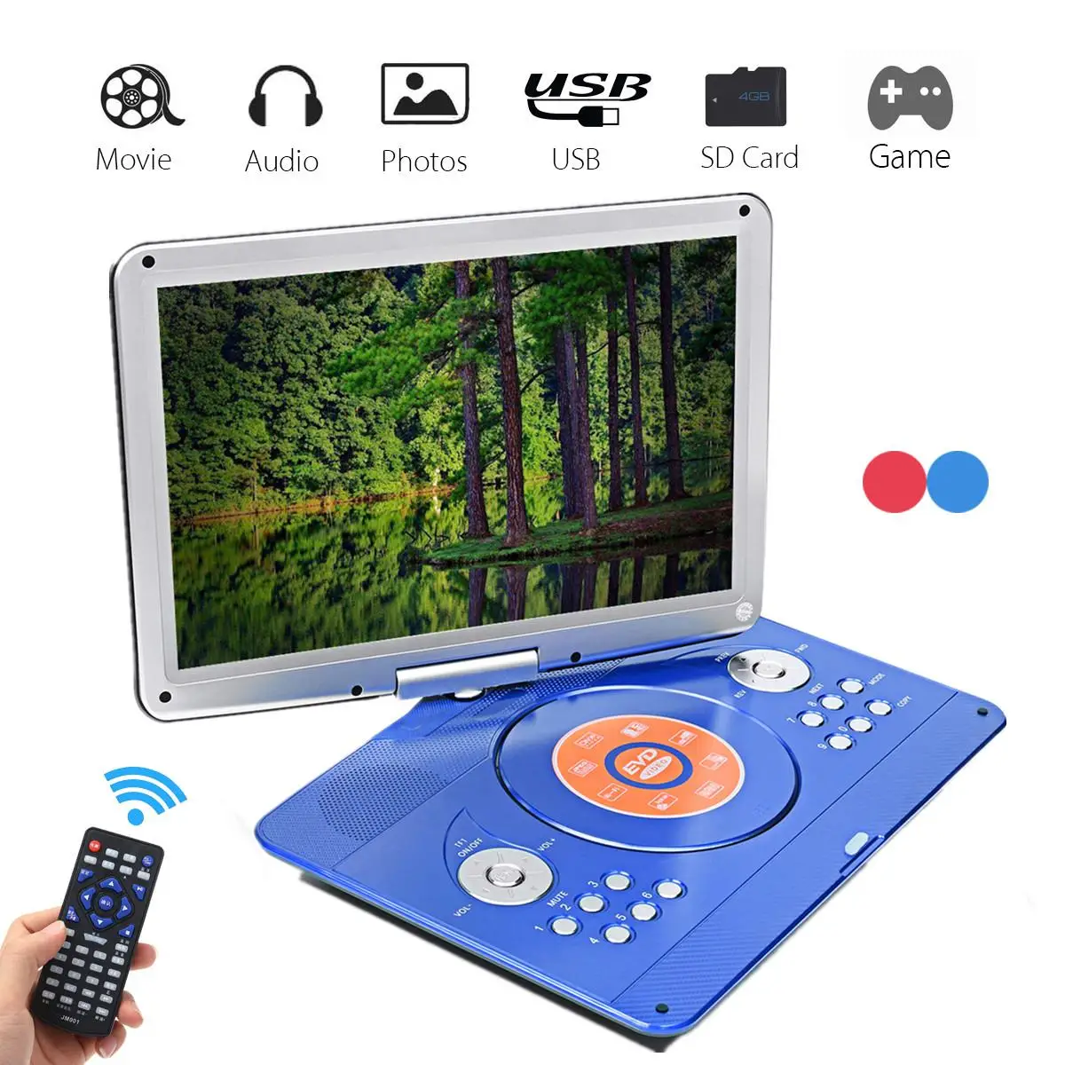 

14 inch Portable DVD Player Rotatable Screen Multi Media DVD for Game TV Function Support MP3 MP4 VCD CD Player for Home and Car